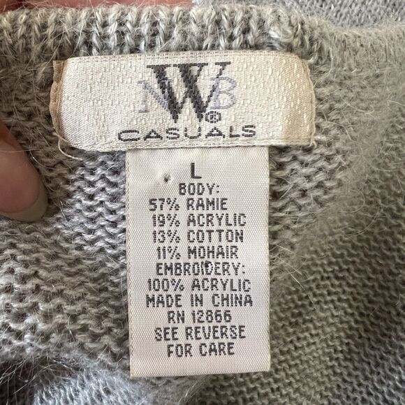 Vintage Cardigan Womens Large Gray Ramie Mohair Floral Embroidered Button Down - Picture 3 of 9